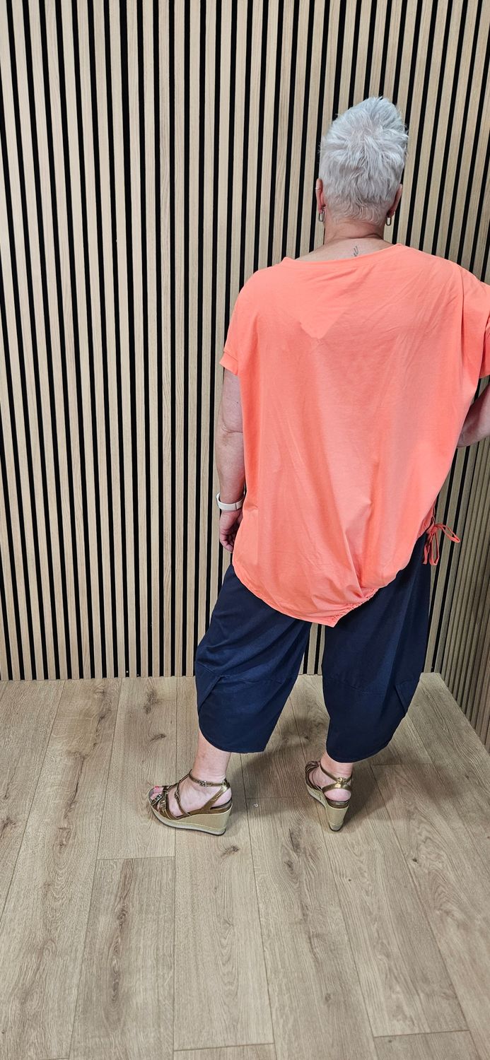 Adjustable Tie Hem Cotton Top – Orange