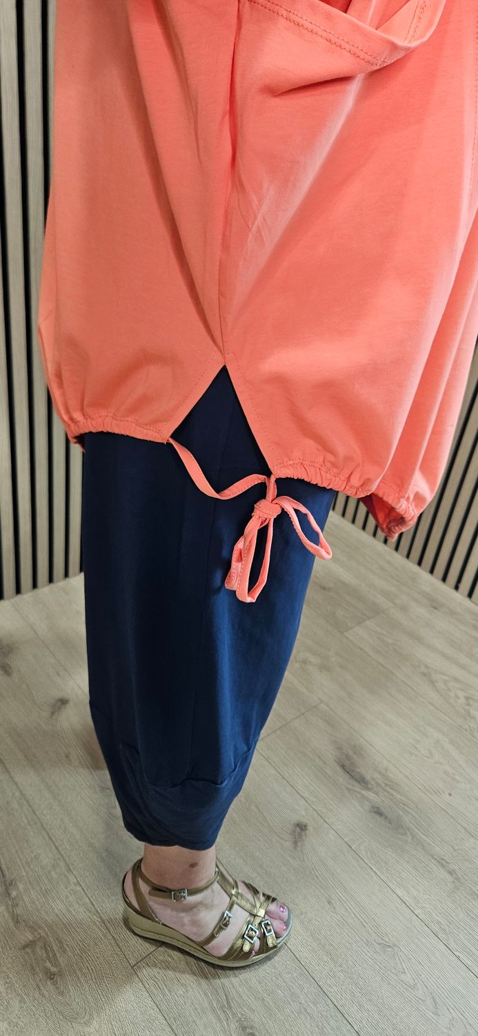 Adjustable Tie Hem Cotton Top – Orange