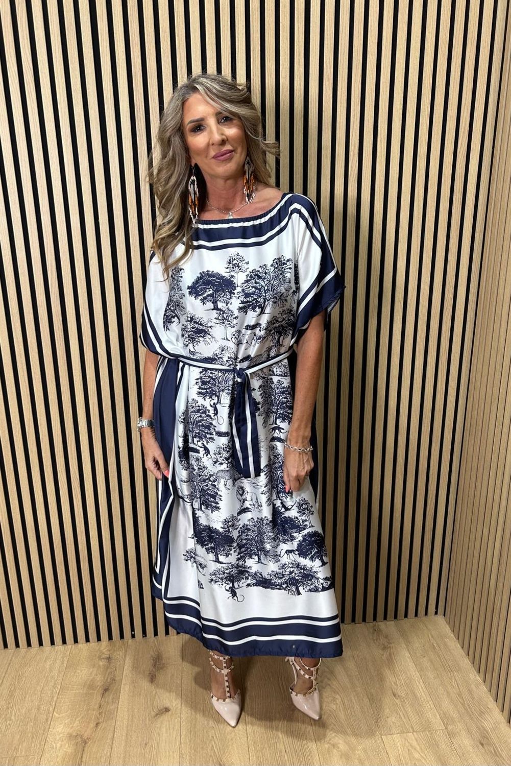 Safari Print Belted Maxi Dress ~ Navy