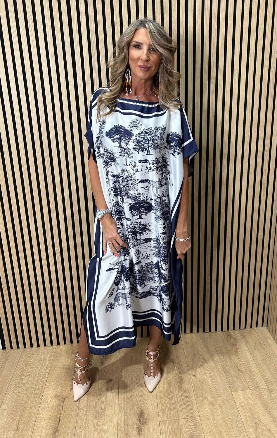 Safari Print Belted Maxi Dress ~ Navy