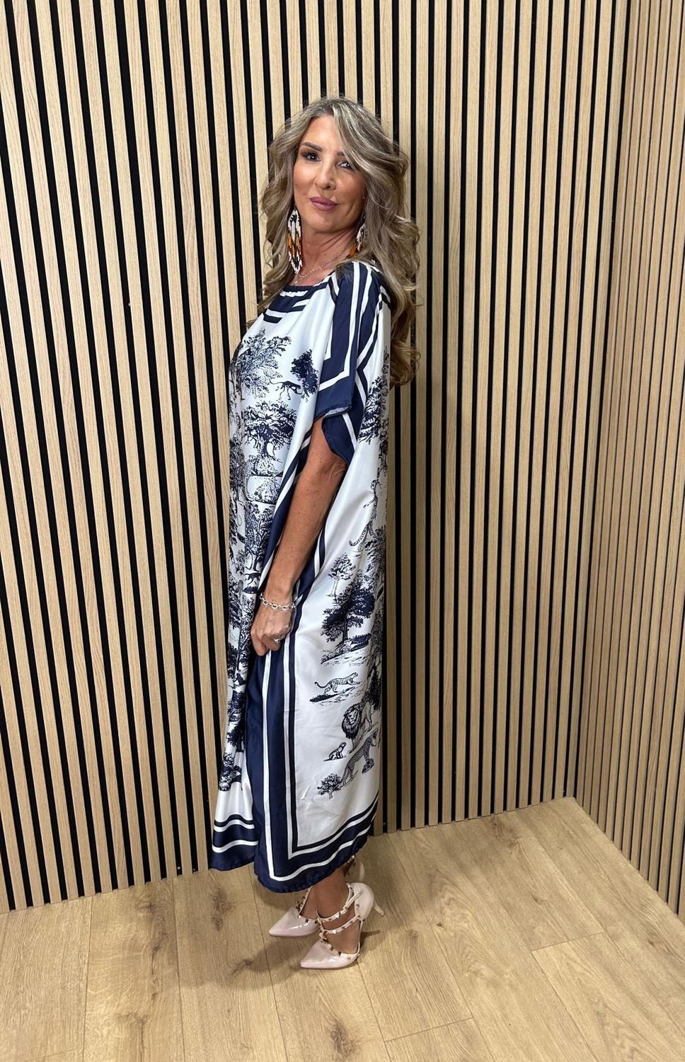 Safari Print Belted Maxi Dress ~ Navy