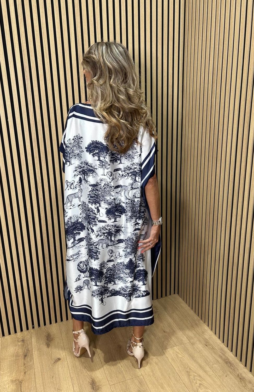 Safari Print Belted Maxi Dress ~ Navy