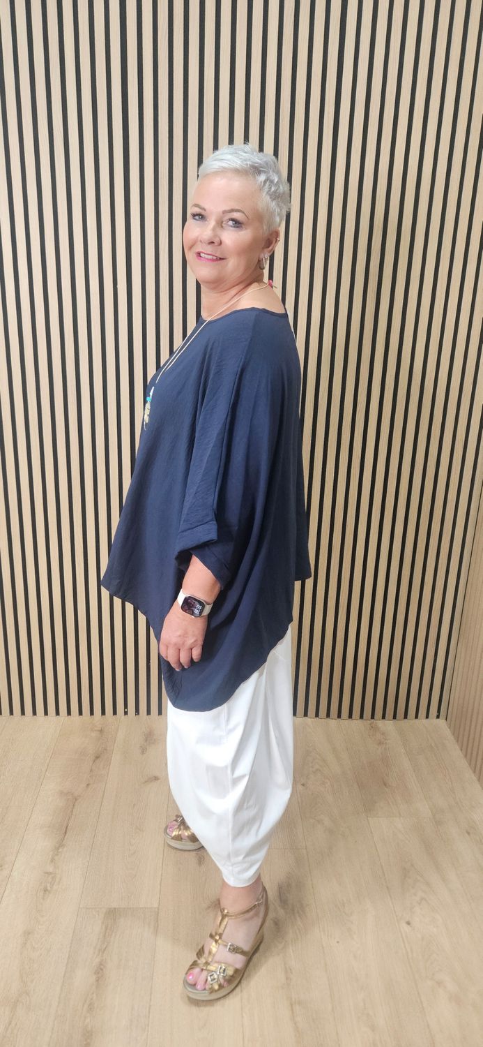 Oversized Batwing Necklace Top – Navy