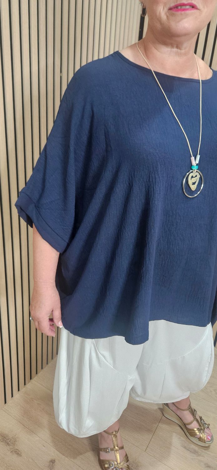 Oversized Batwing Necklace Top – Navy