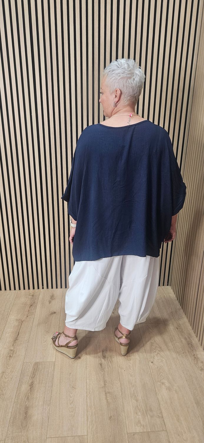 Oversized Batwing Necklace Top – Navy