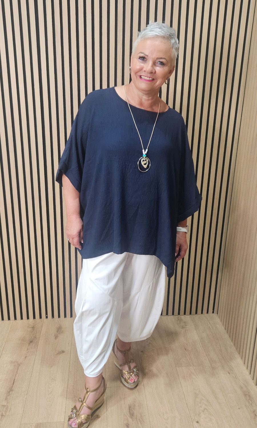Oversized Batwing Necklace Top – Navy