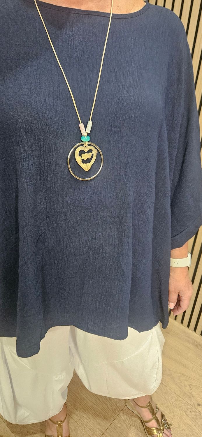 Oversized Batwing Necklace Top – Navy