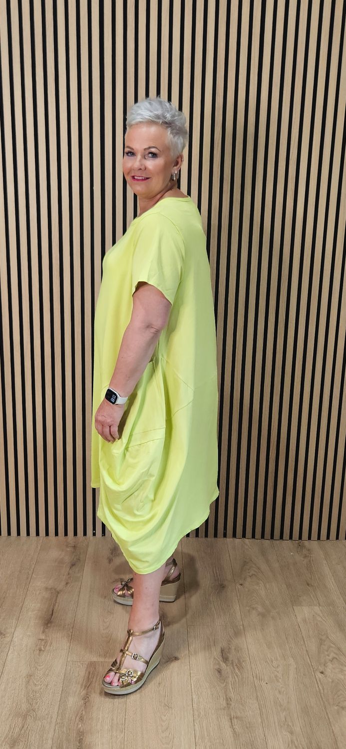 Cotton Pocket Detail Cocoon Dress – Lime