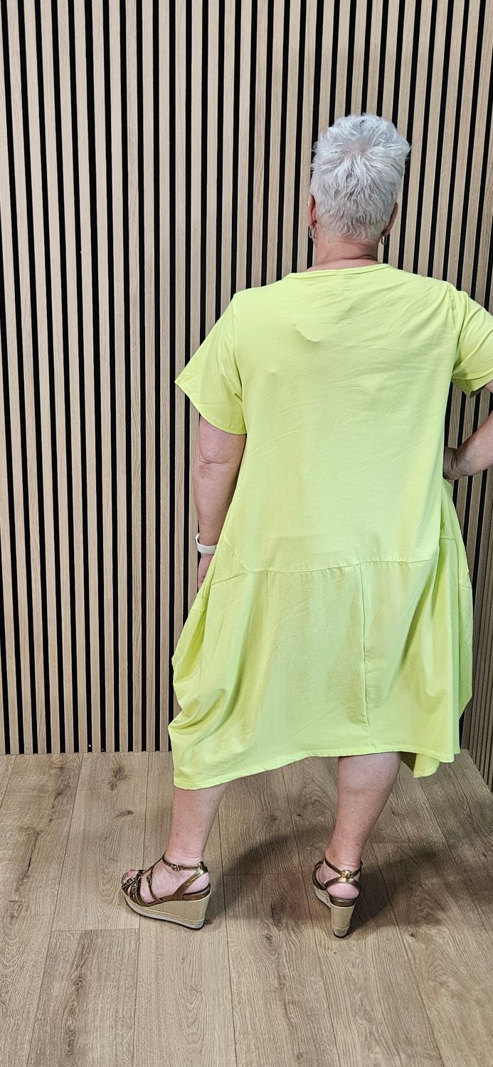 Cotton Pocket Detail Cocoon Dress – Lime