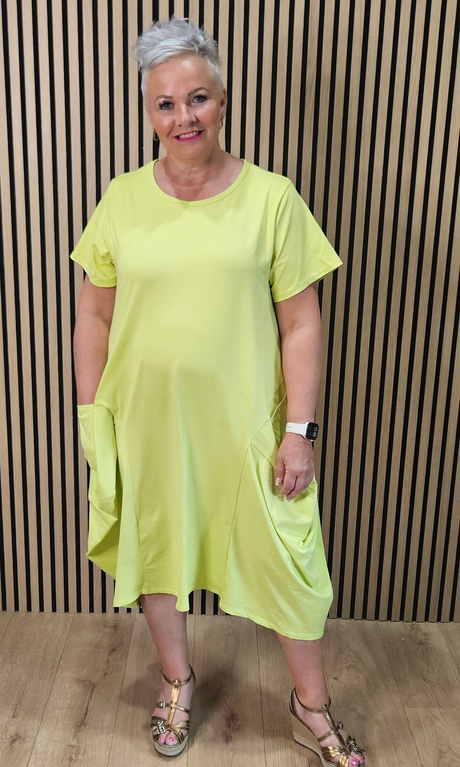 Cotton Pocket Detail Cocoon Dress – Lime