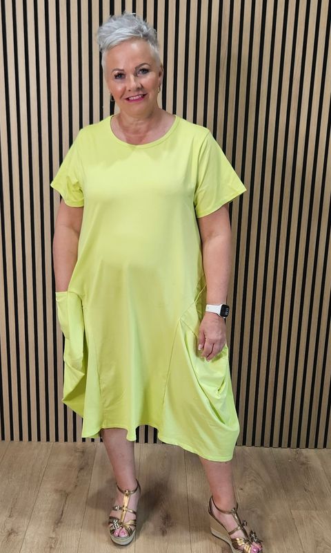 Cotton Pocket Detail Cocoon Dress – Lime