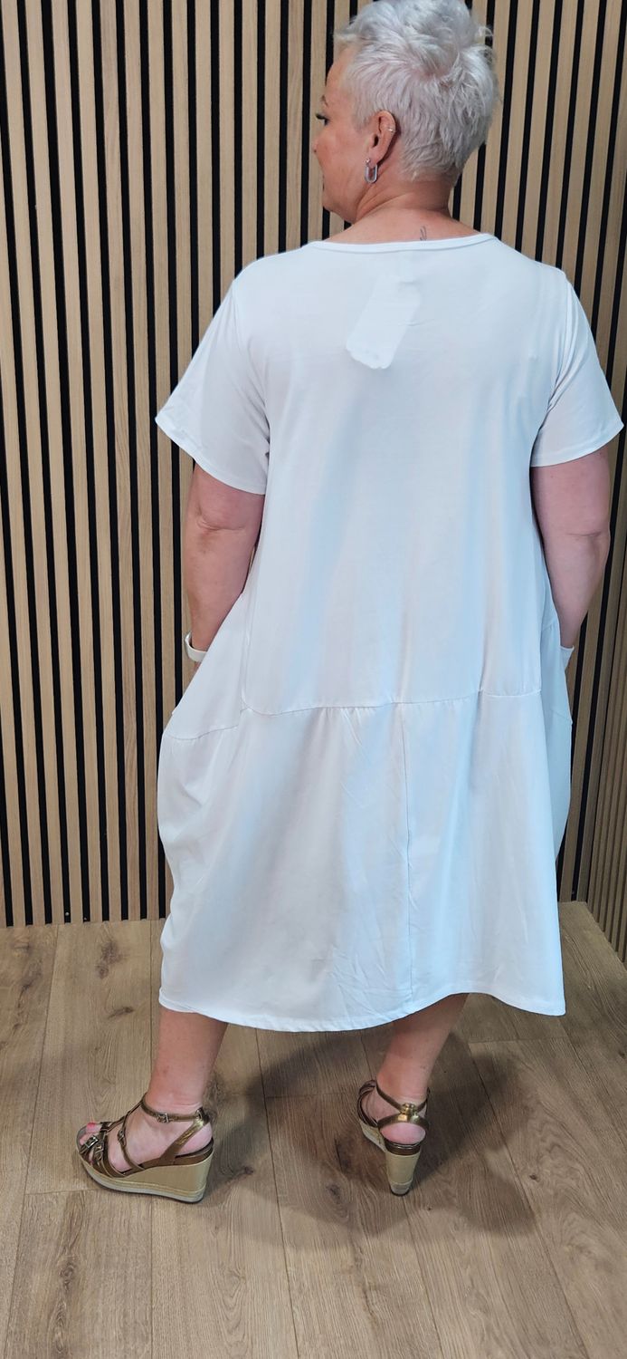 Cotton Pocket Detail Cocoon Dress – White