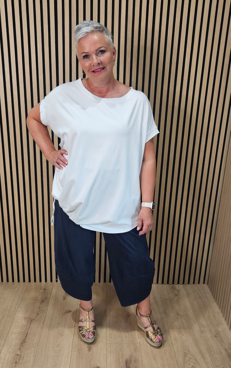 Adjustable Tie Hem Cotton Top – White