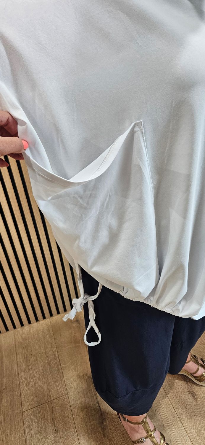 Adjustable Tie Hem Cotton Top – White