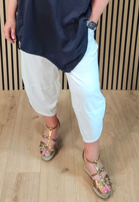 Cotton Stretch Cocoon Trousers – White