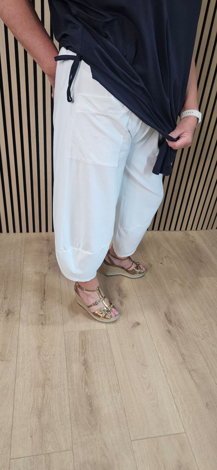 Cotton Stretch Cocoon Trousers – White