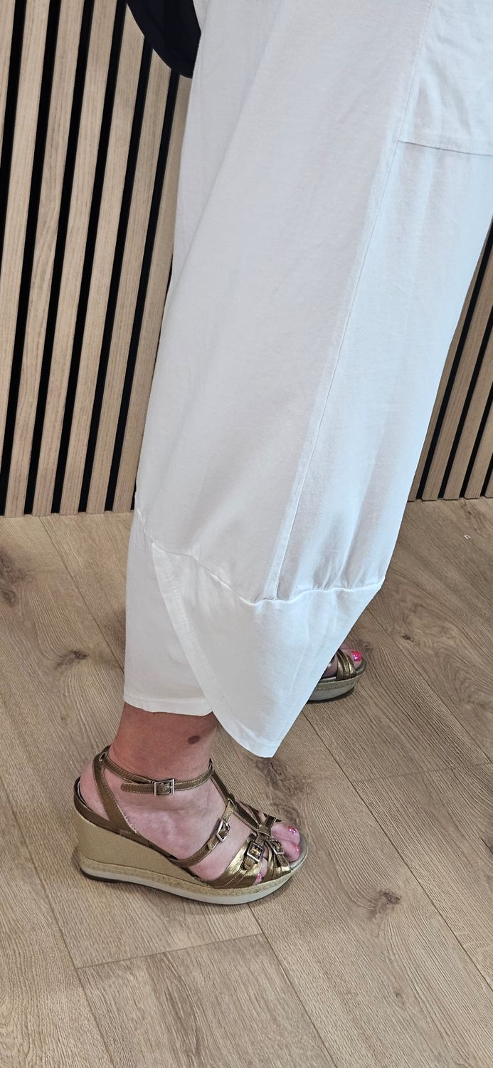 Cotton Stretch Cocoon Trousers – White