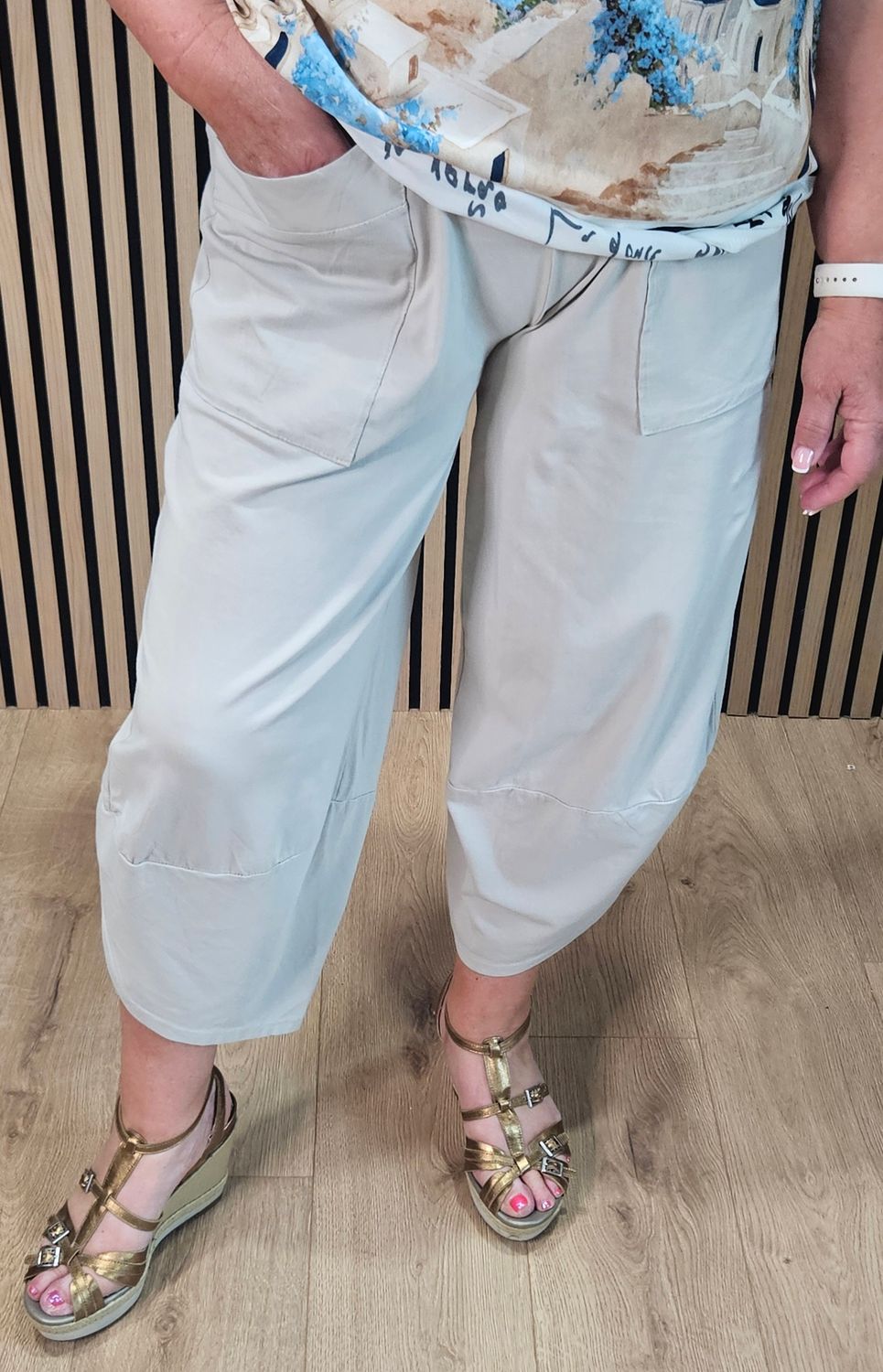 Cotton Stretch Cocoon Trousers – Stone