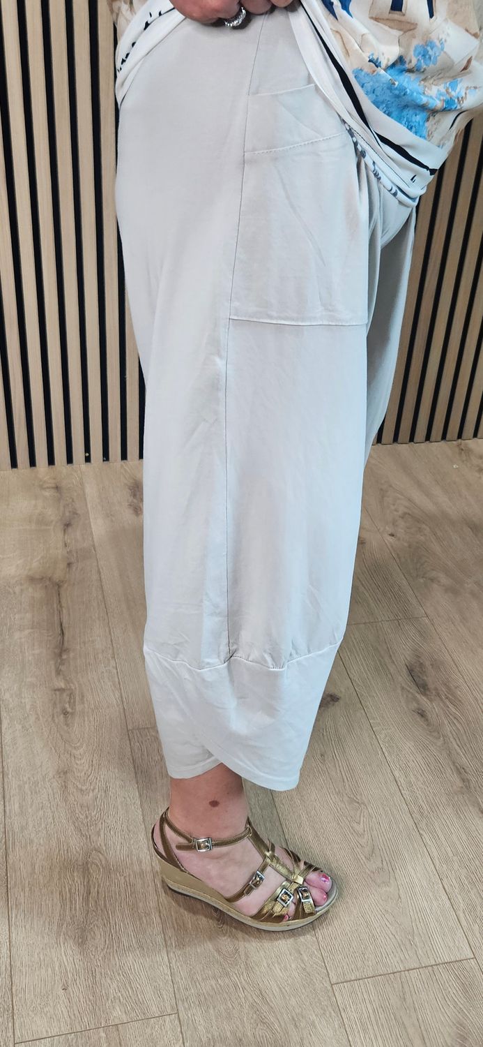 Cotton Stretch Cocoon Trousers – Stone