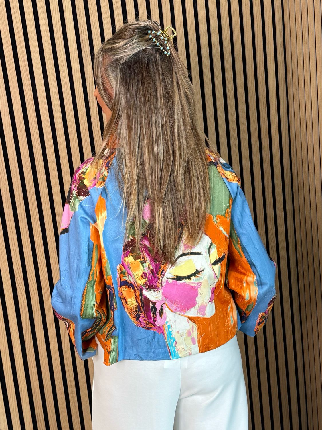 Abstract Print Statement Jacket - Multi Blue/Orange/Pink