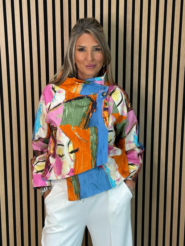 Abstract Print Statement Jacket - Multi Blue/Orange/Pink