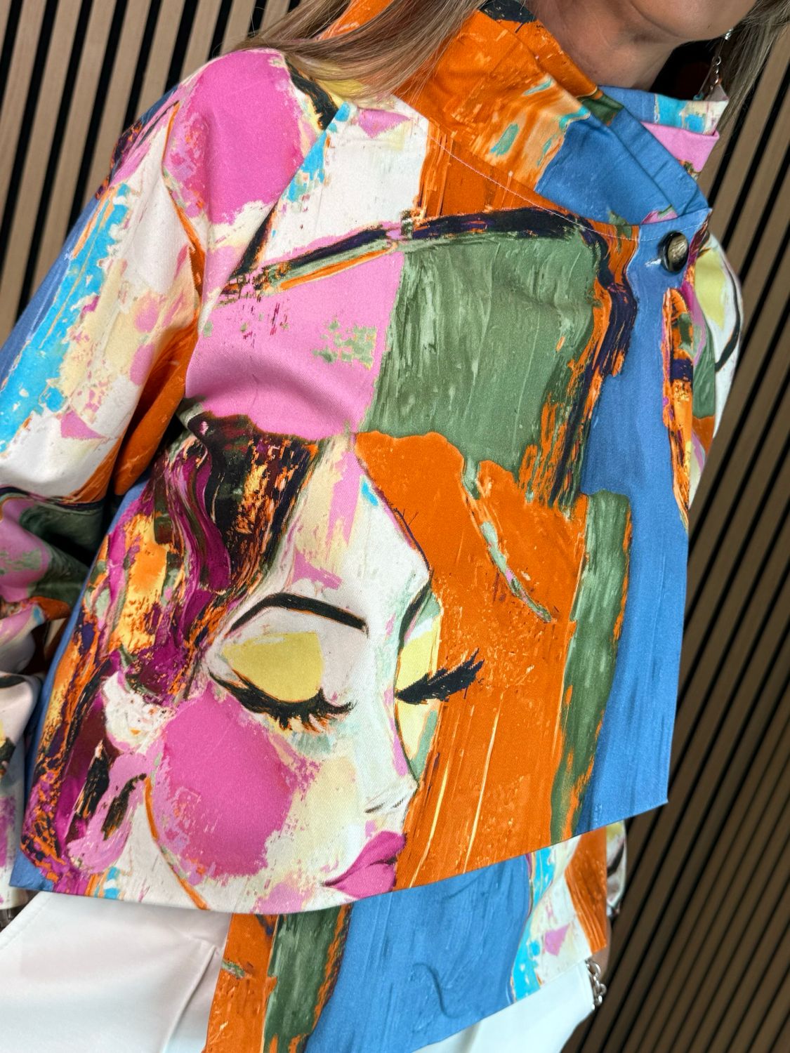 Abstract Print Statement Jacket - Multi Blue/Orange/Pink