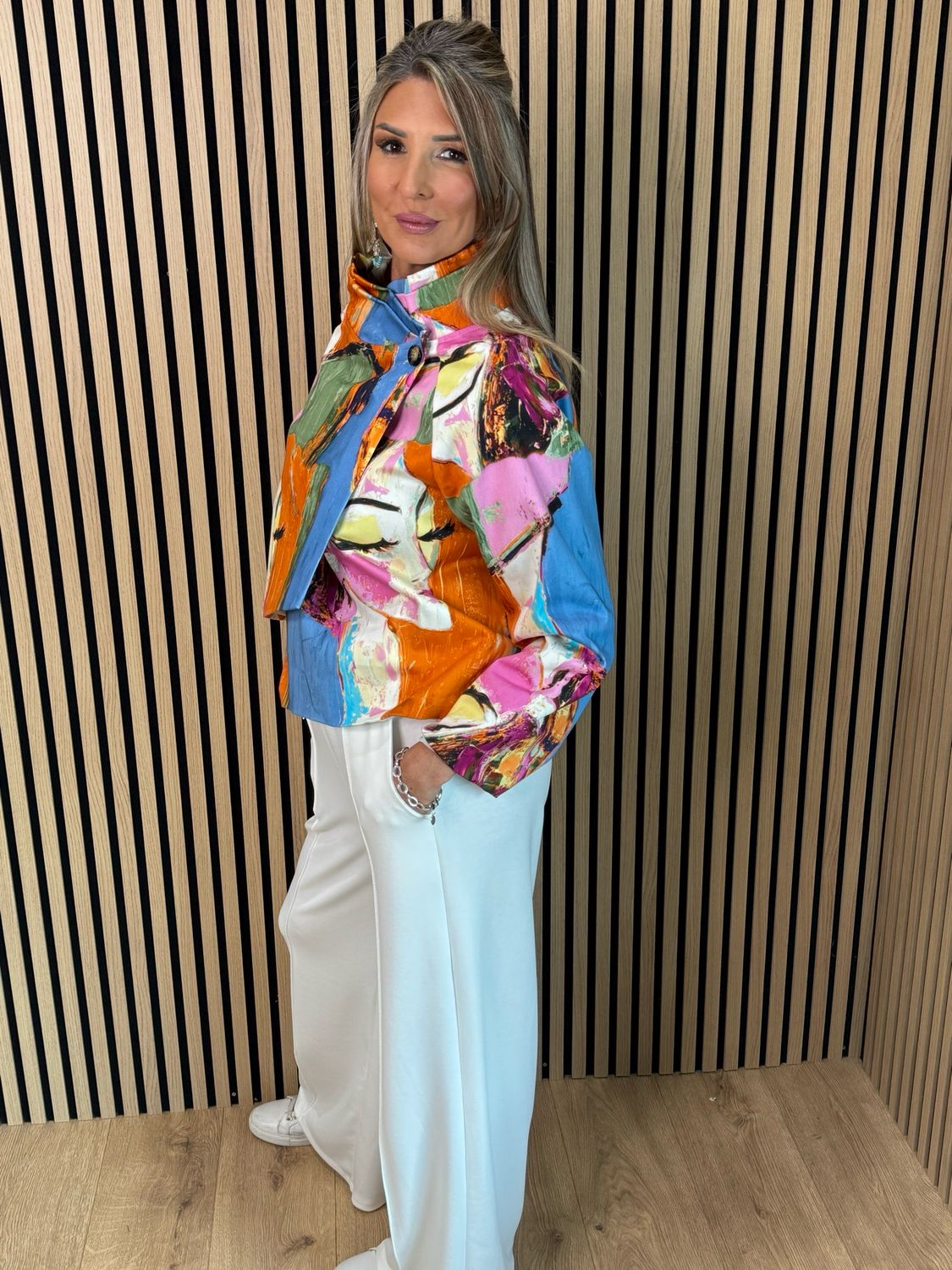Abstract Print Statement Jacket - Multi Blue/Orange/Pink