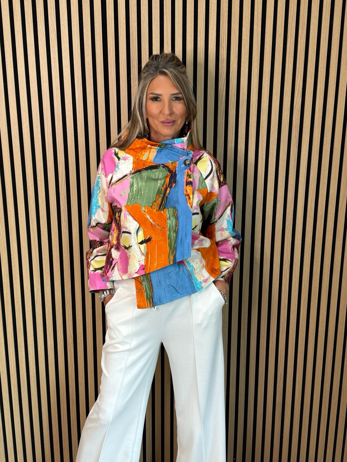 Abstract Print Statement Jacket - Multi Blue/Orange/Pink