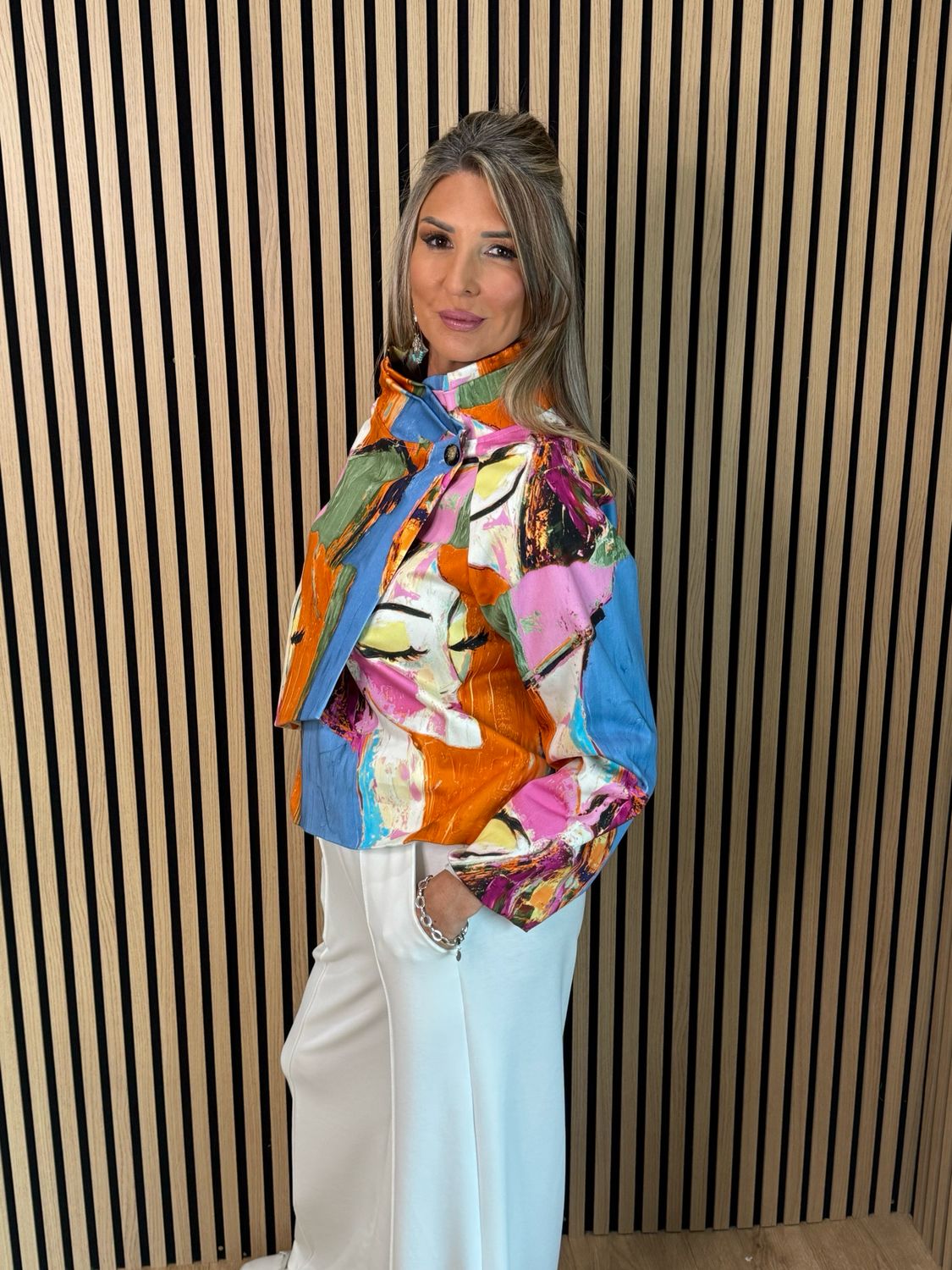 Abstract Print Statement Jacket - Multi Blue/Orange/Pink