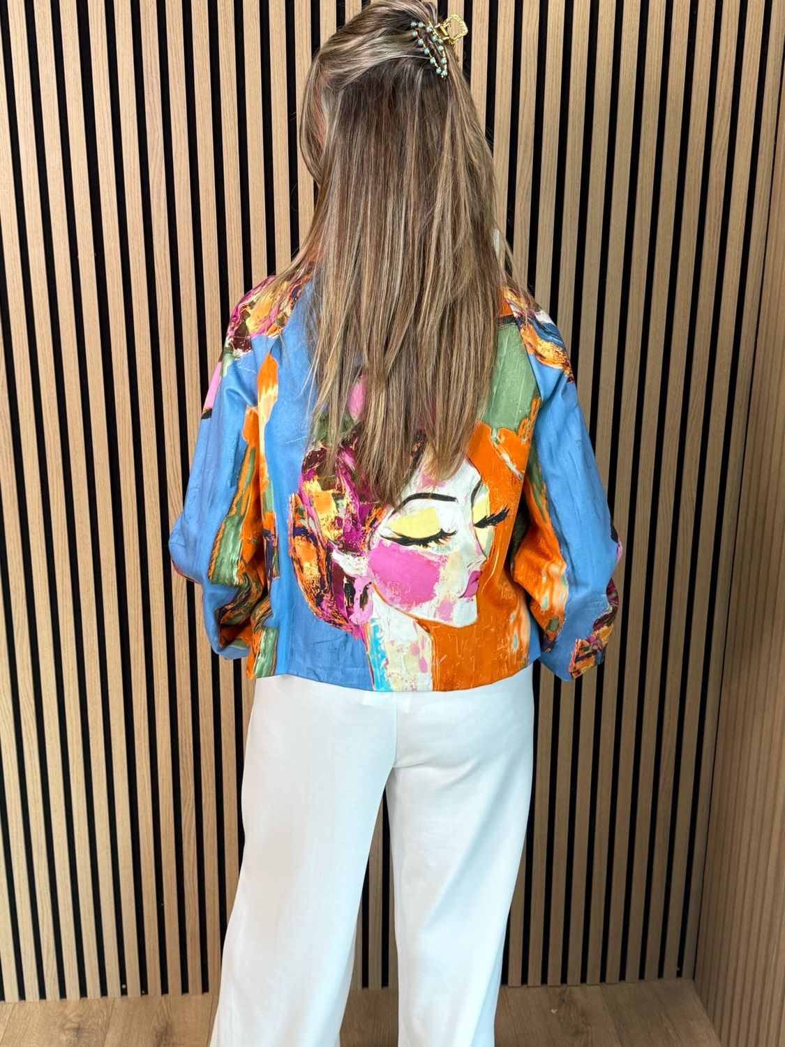 Abstract Print Statement Jacket - Multi Blue/Orange/Pink
