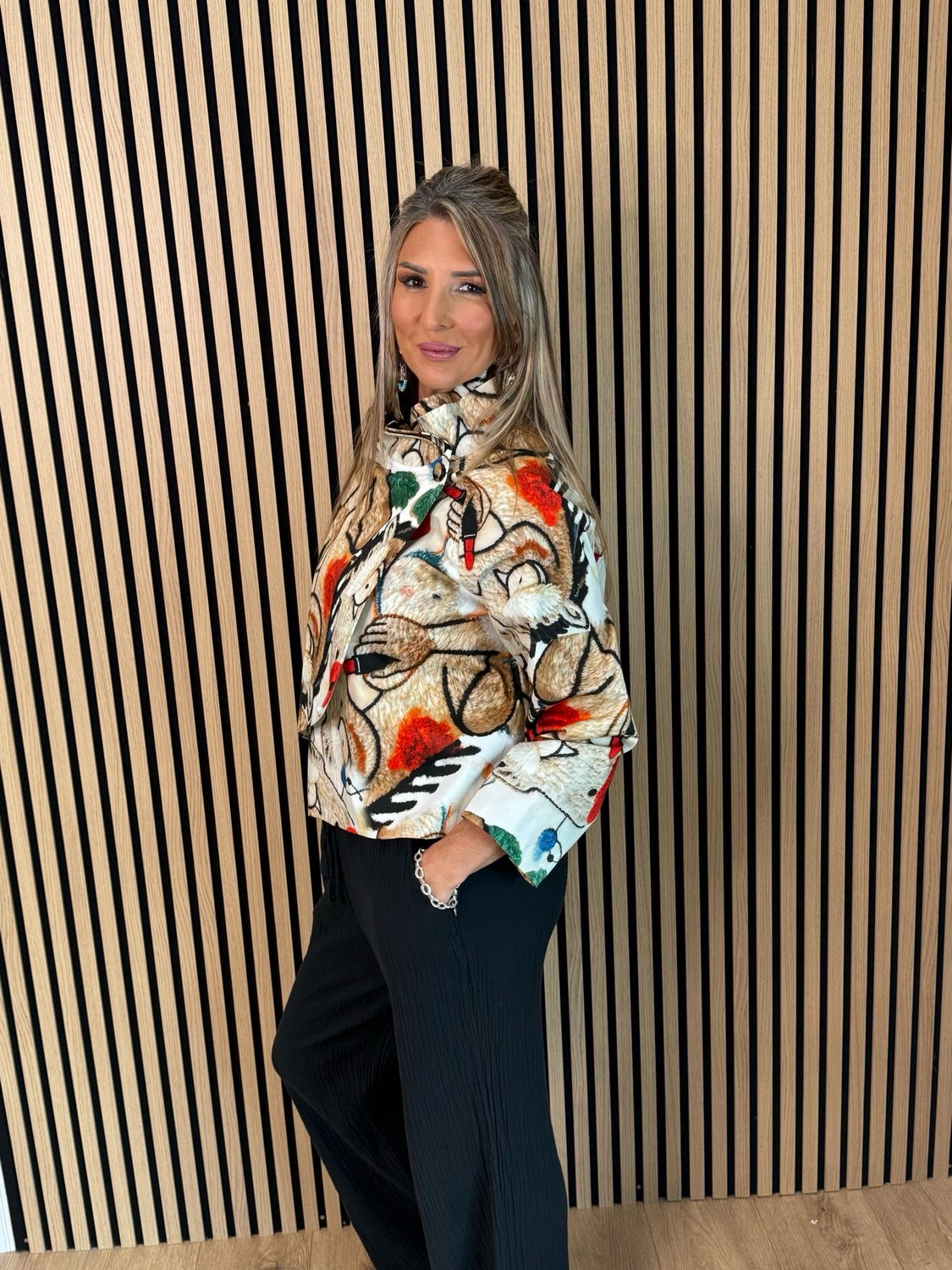 Abstract Print Statement Jacket - Multi White/Red