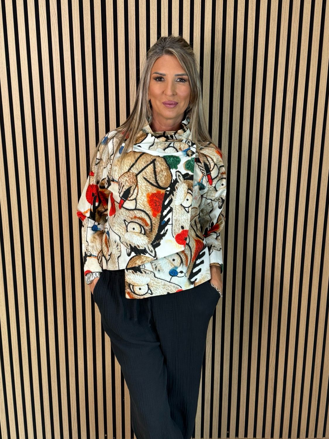 Abstract Print Statement Jacket - Multi White/Red