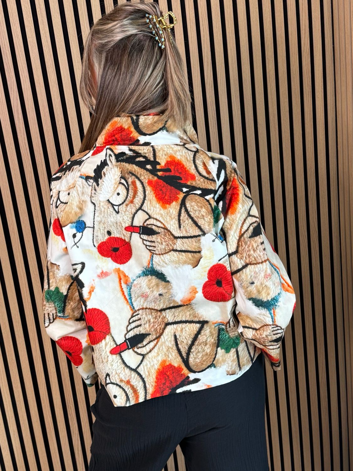 Abstract Print Statement Jacket - Multi White/Red