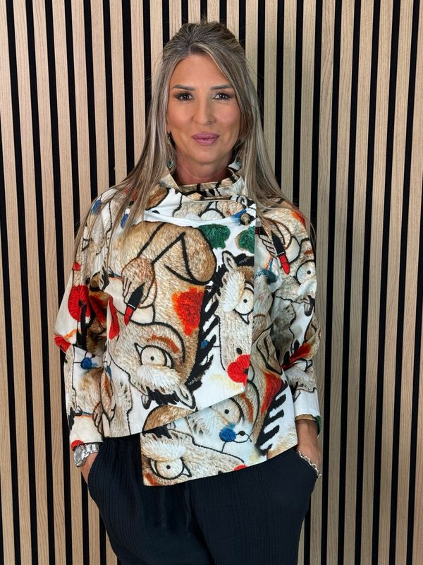 Abstract Print Statement Jacket - Multi White/Red