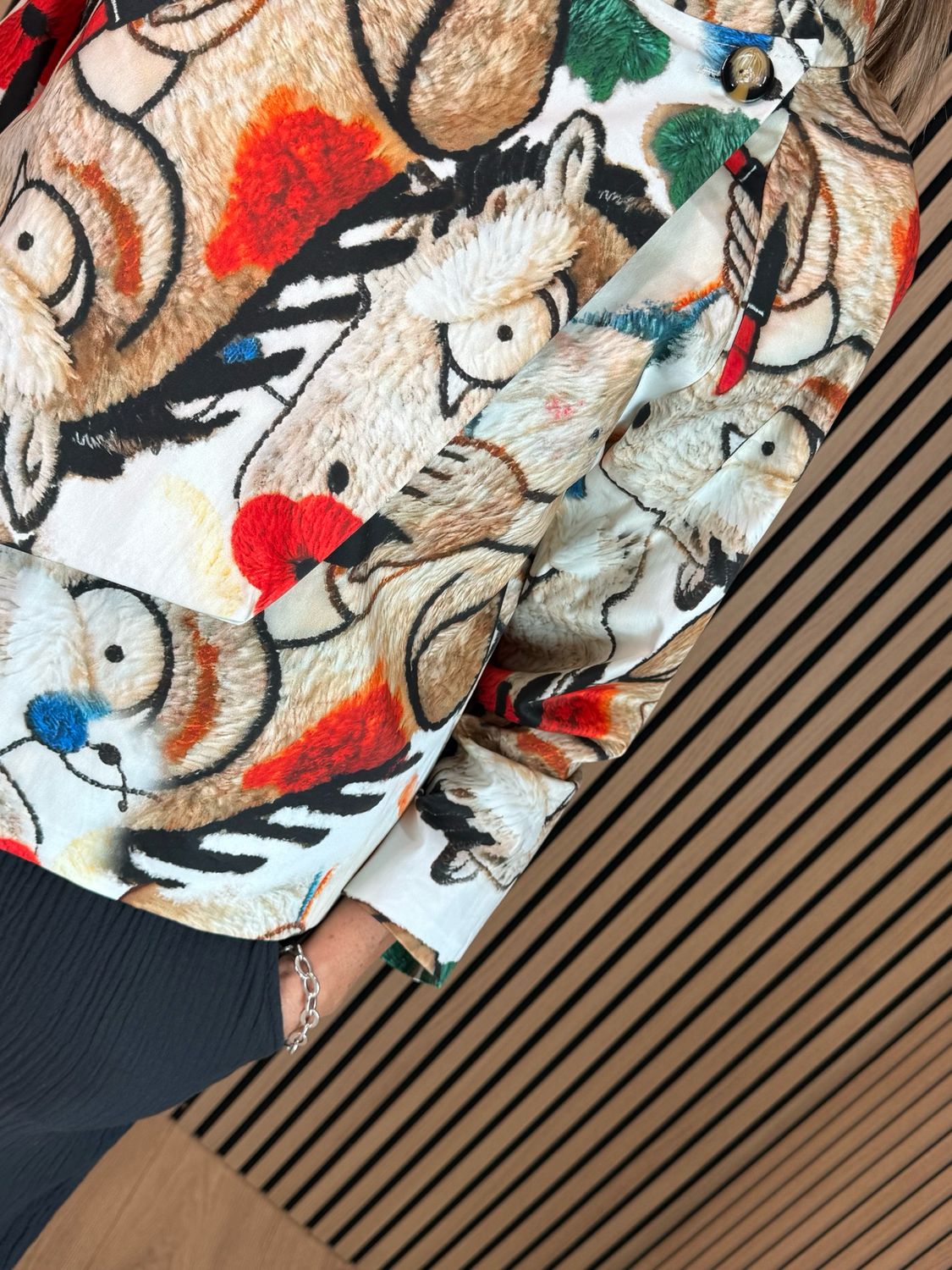 Abstract Print Statement Jacket - Multi White/Red