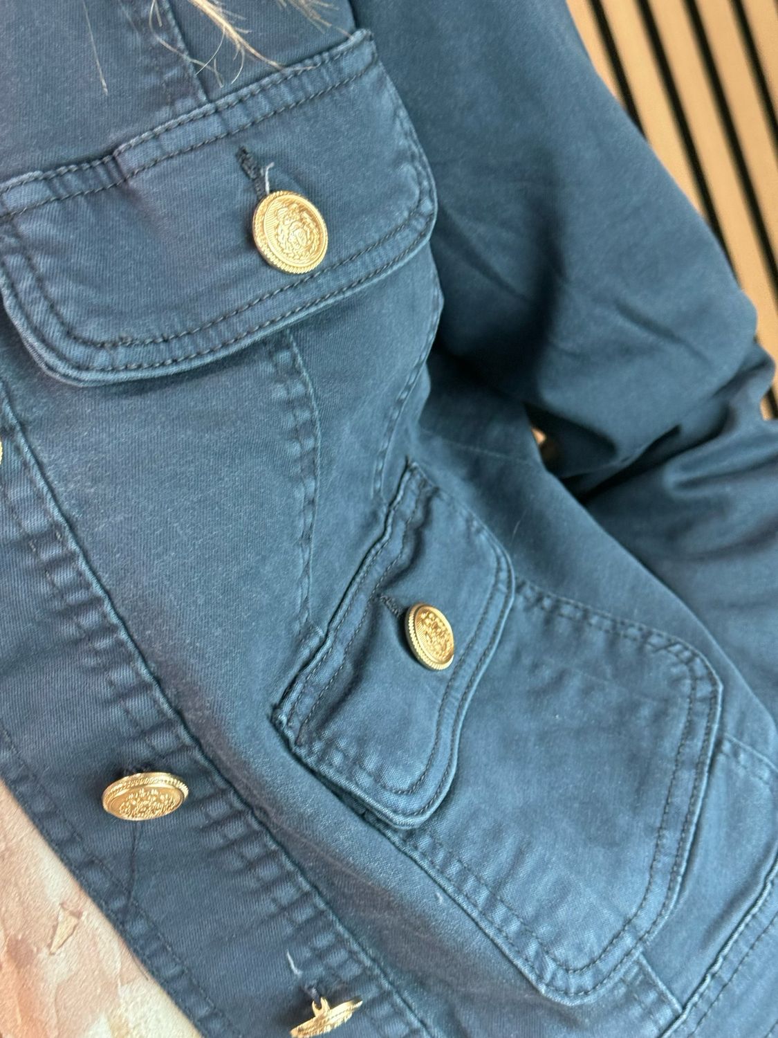 Military Style Denim Jacket - Navy