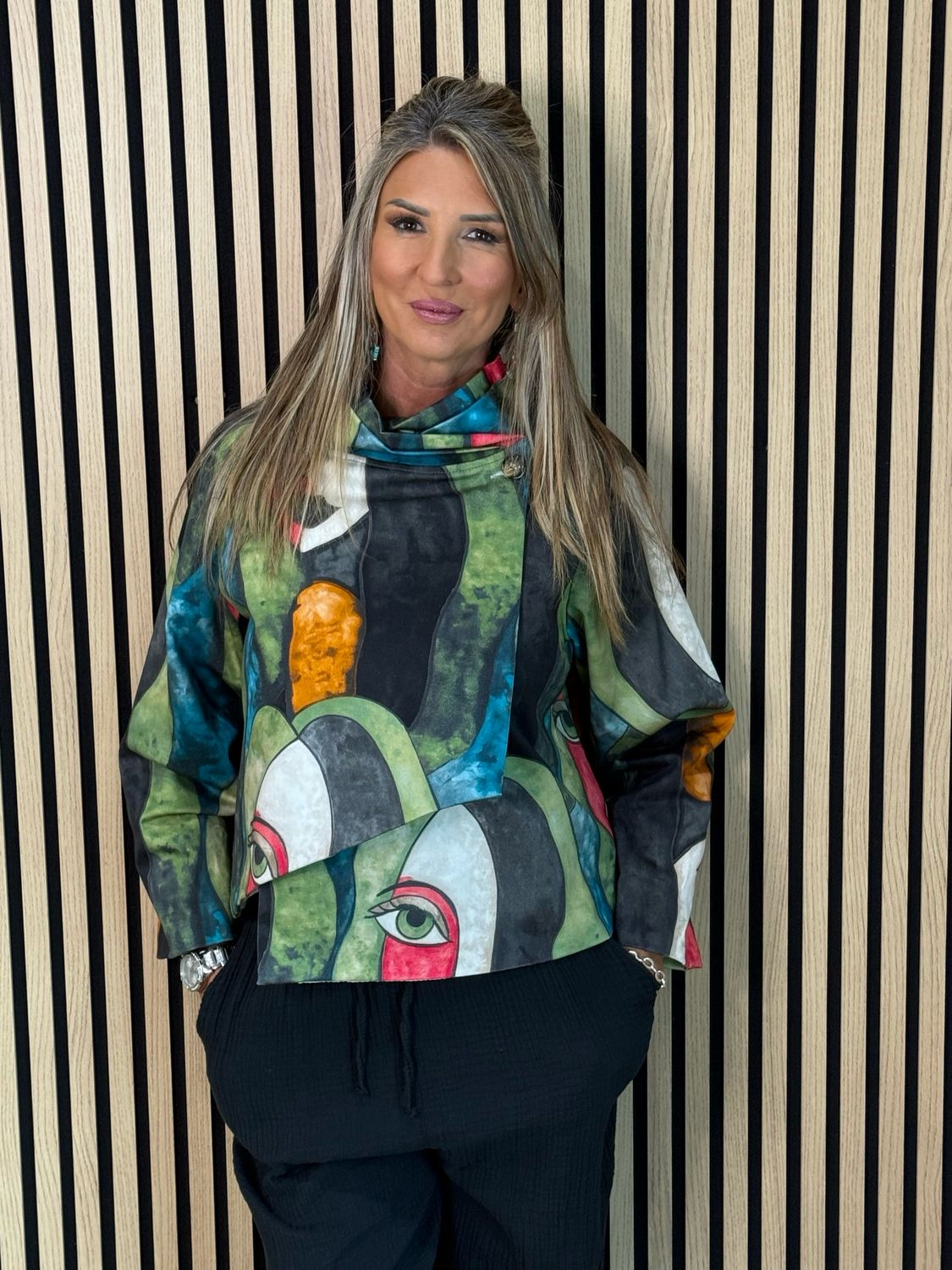 Abstract Print Statement Jacket - Multi Black/Khaki