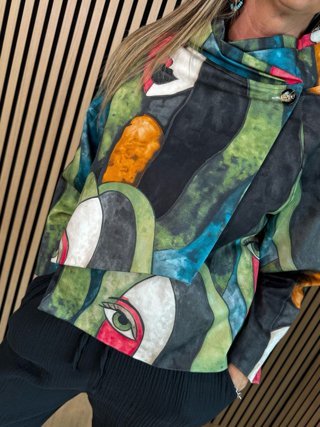 Abstract Print Statement Jacket - Multi Black/Khaki