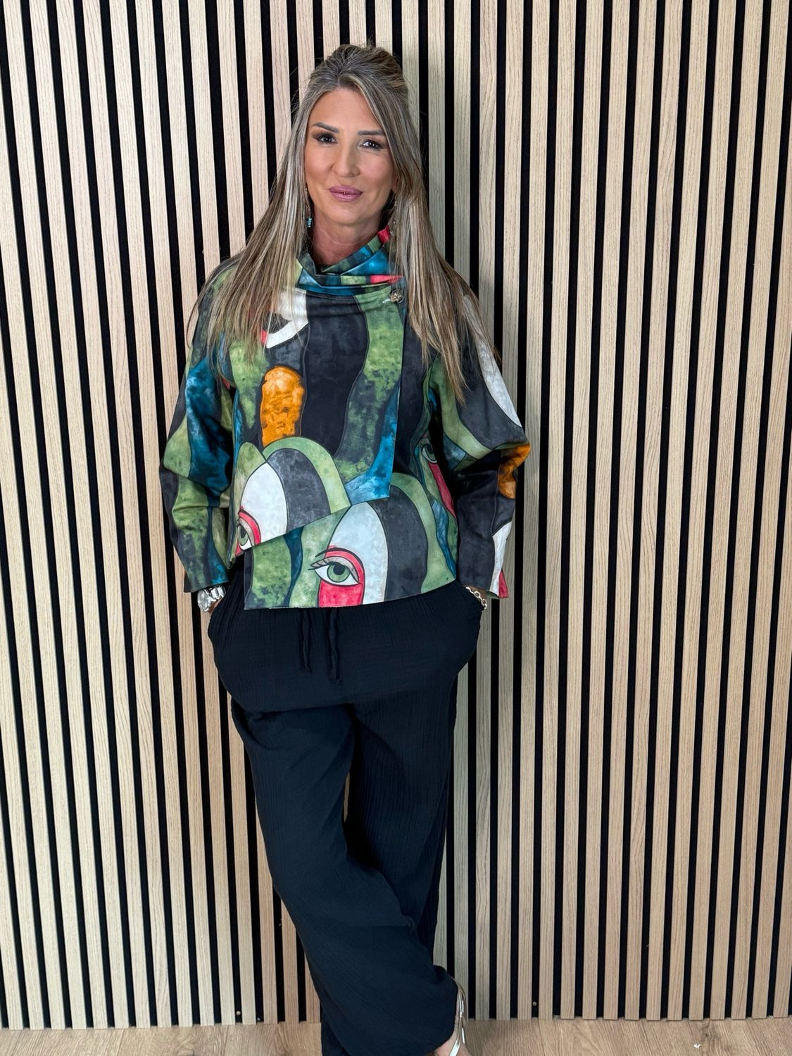 Abstract Print Statement Jacket - Multi Black/Khaki