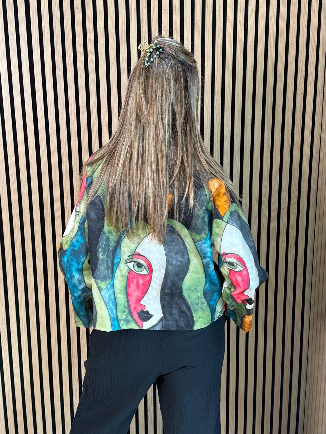 Abstract Print Statement Jacket - Multi Black/Khaki