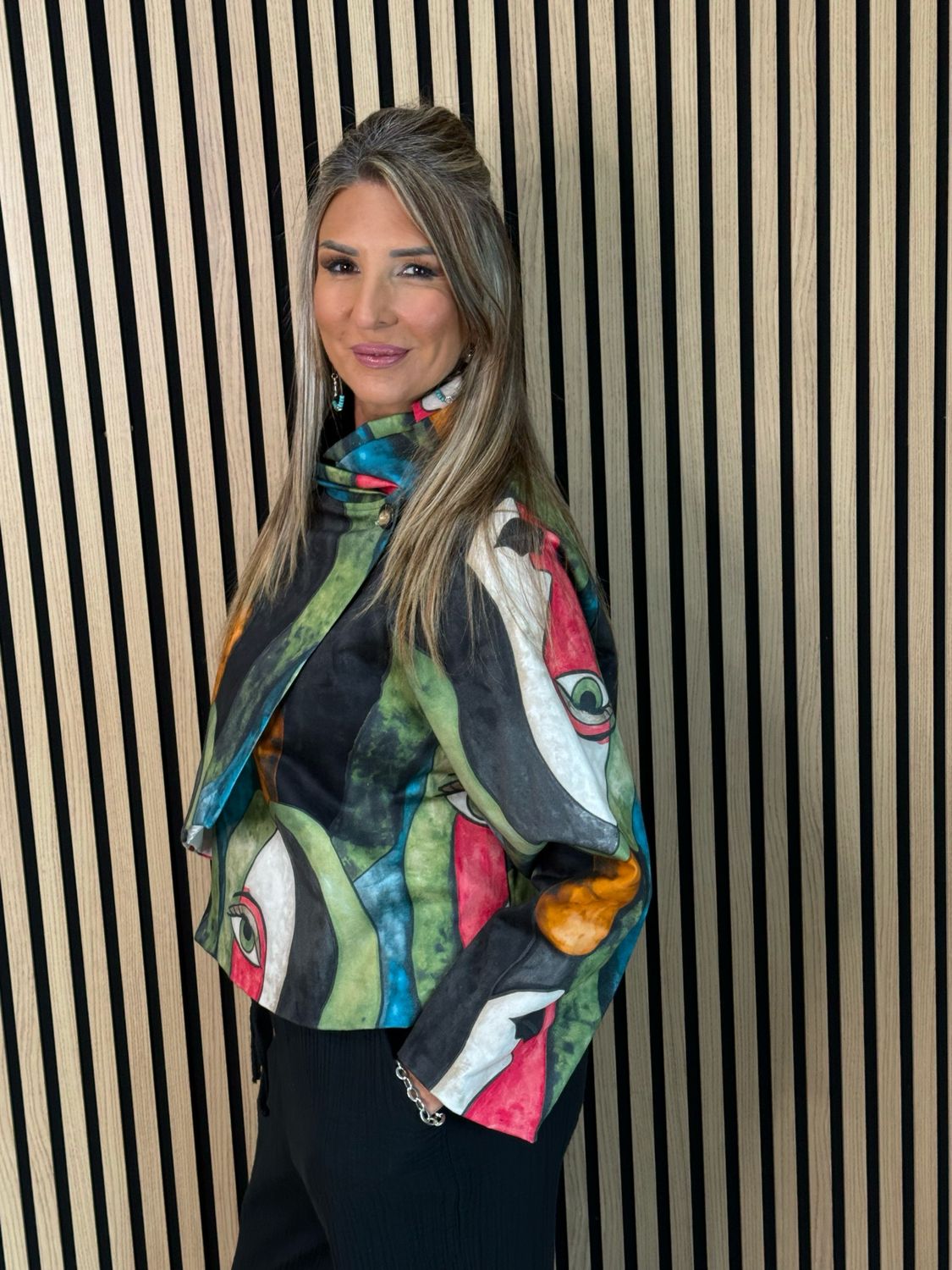 Abstract Print Statement Jacket - Multi Black/Khaki