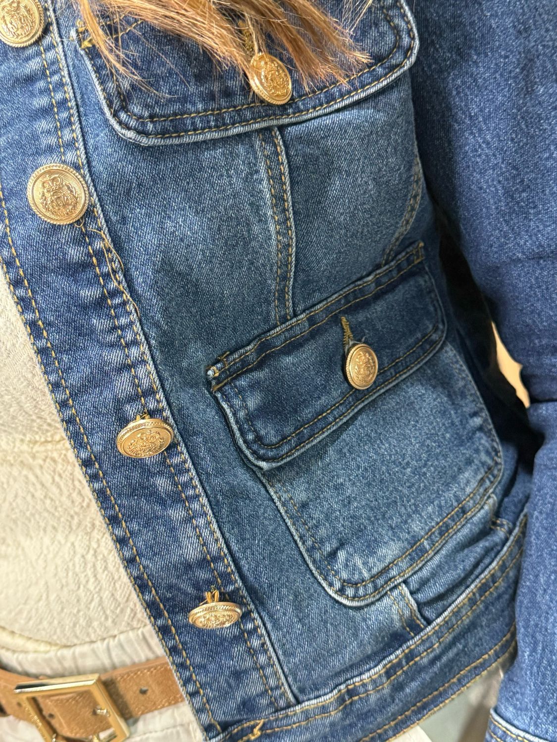 Military Style Denim Jacket - Denim Blue