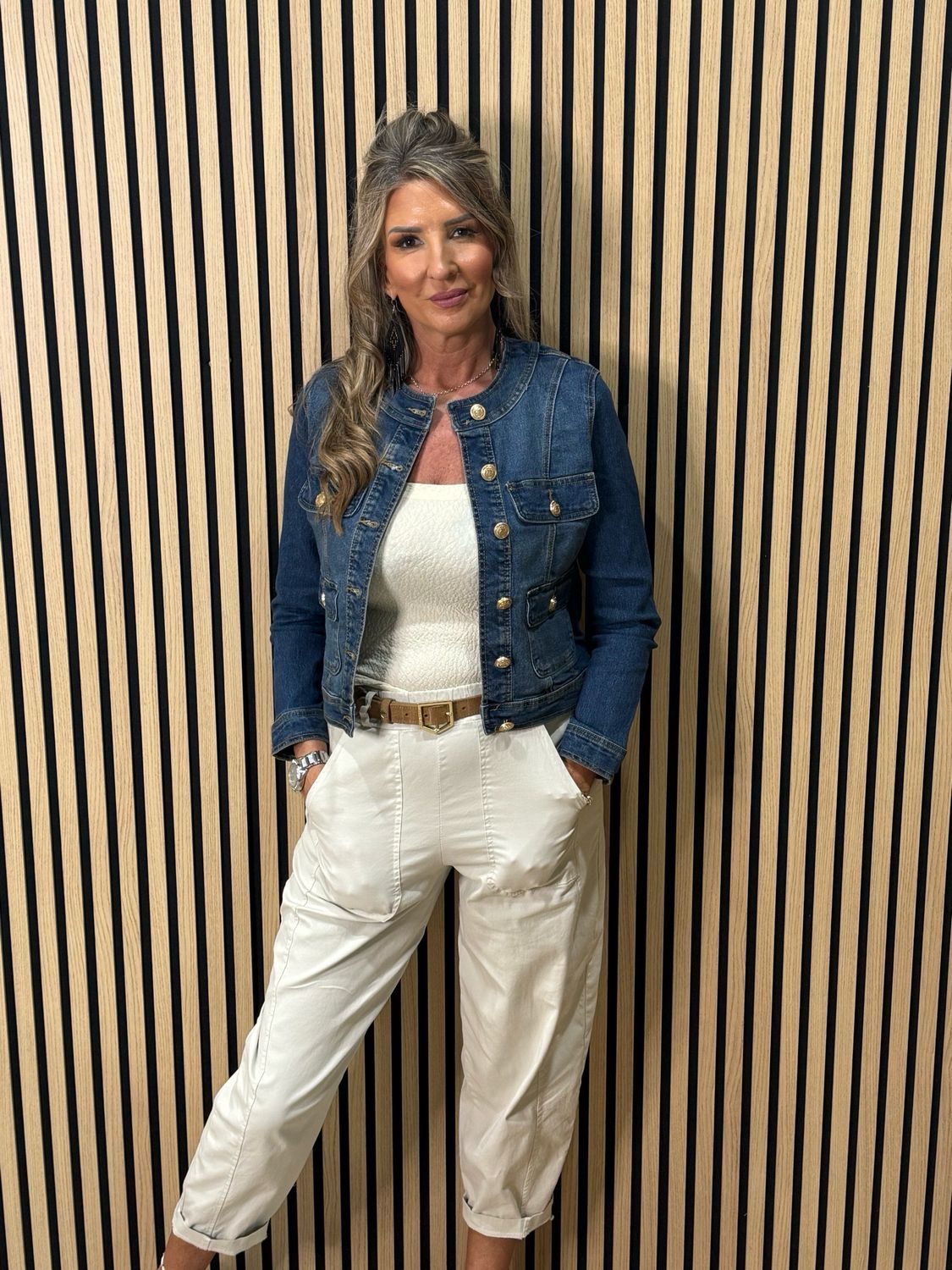 Military Style Denim Jacket - Denim Blue