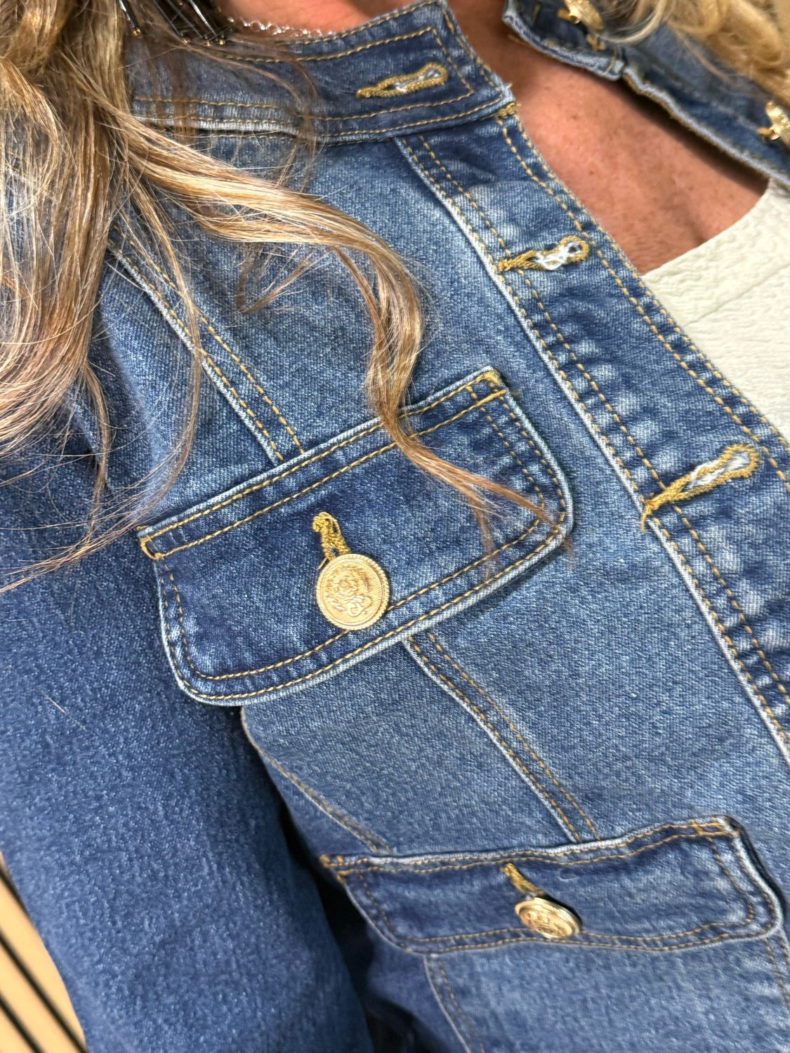 Military Style Denim Jacket - Denim Blue