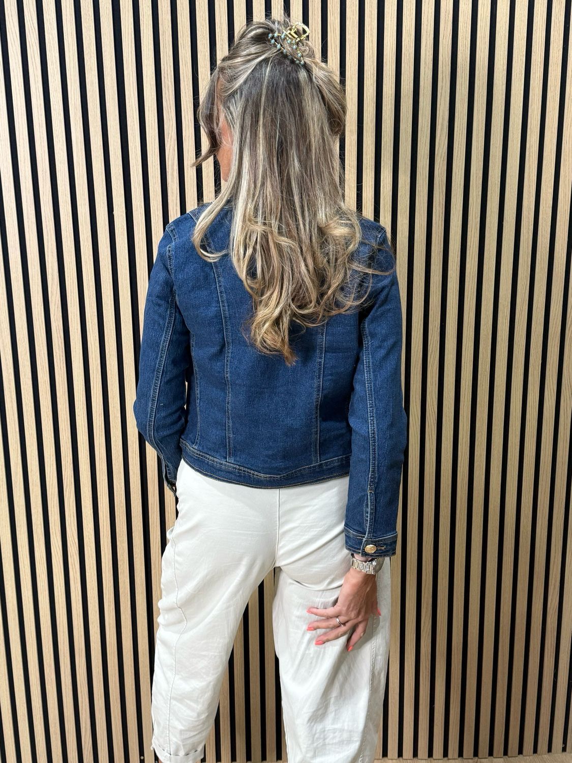 Military Style Denim Jacket - Denim Blue