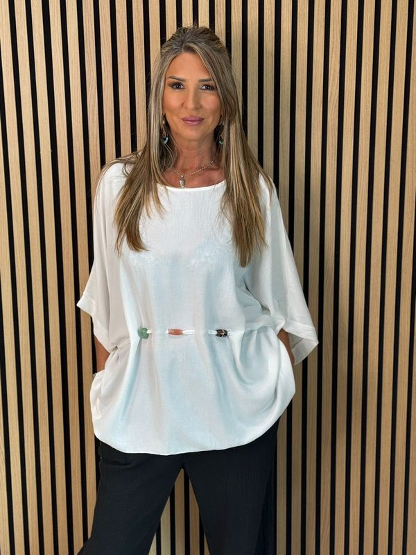 Beaded Detail Tie- Top – White