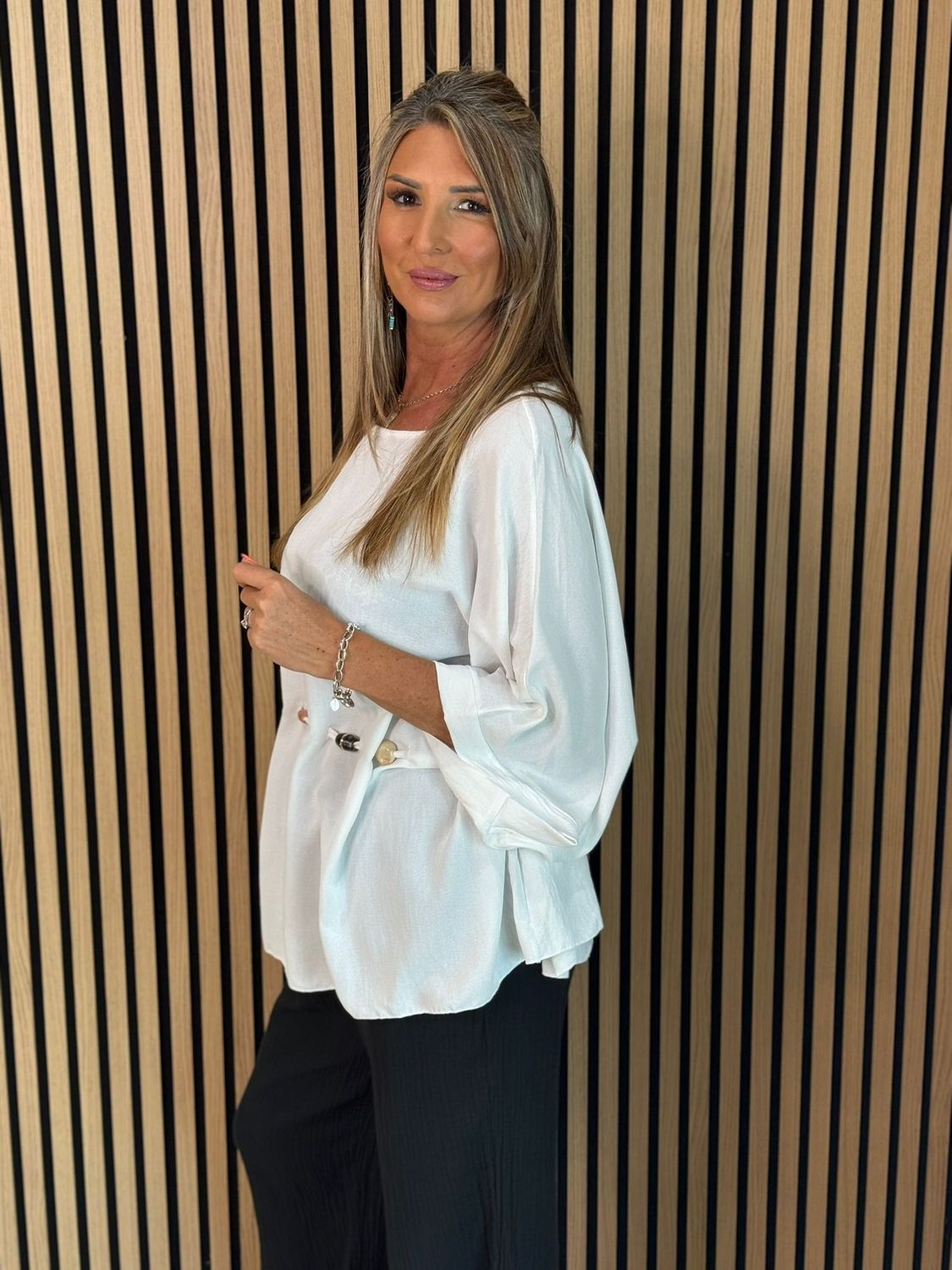 Beaded Detail Tie- Top – White