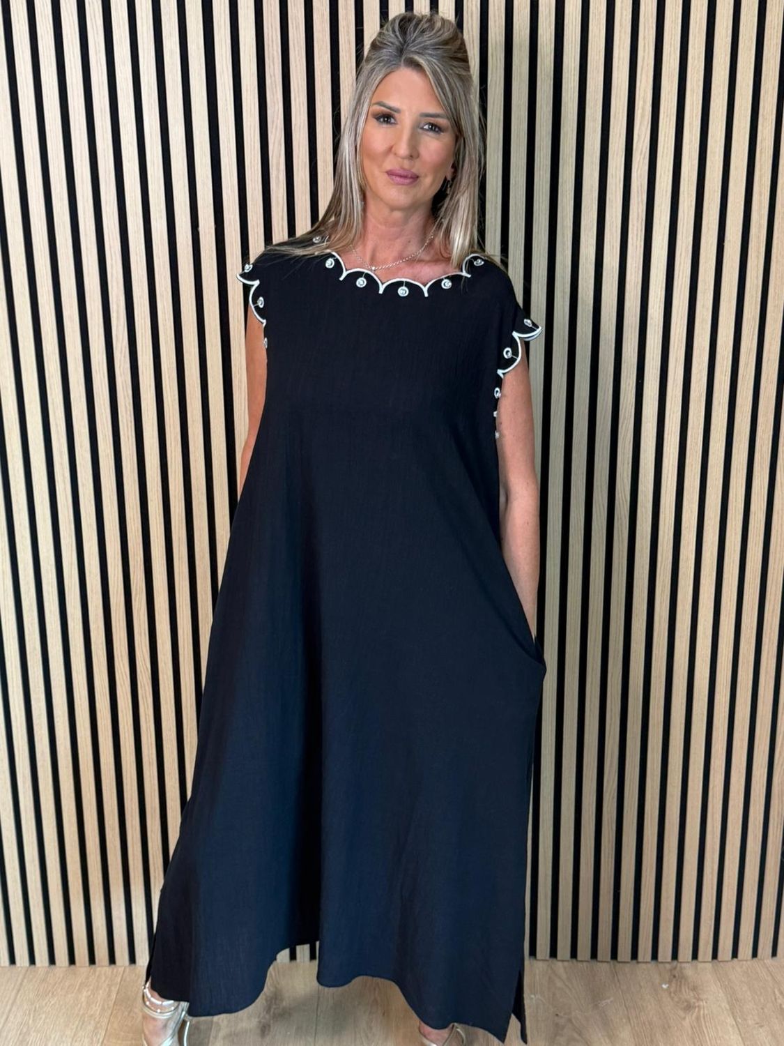 Diamanté Trim Cotton Pocket Dress 