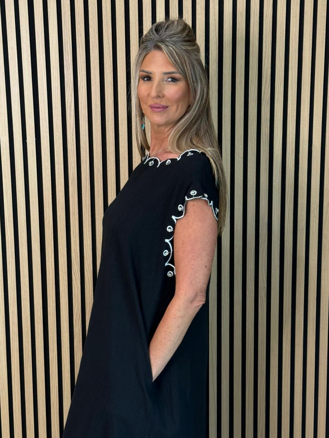 Diamanté Trim Cotton Pocket Dress 