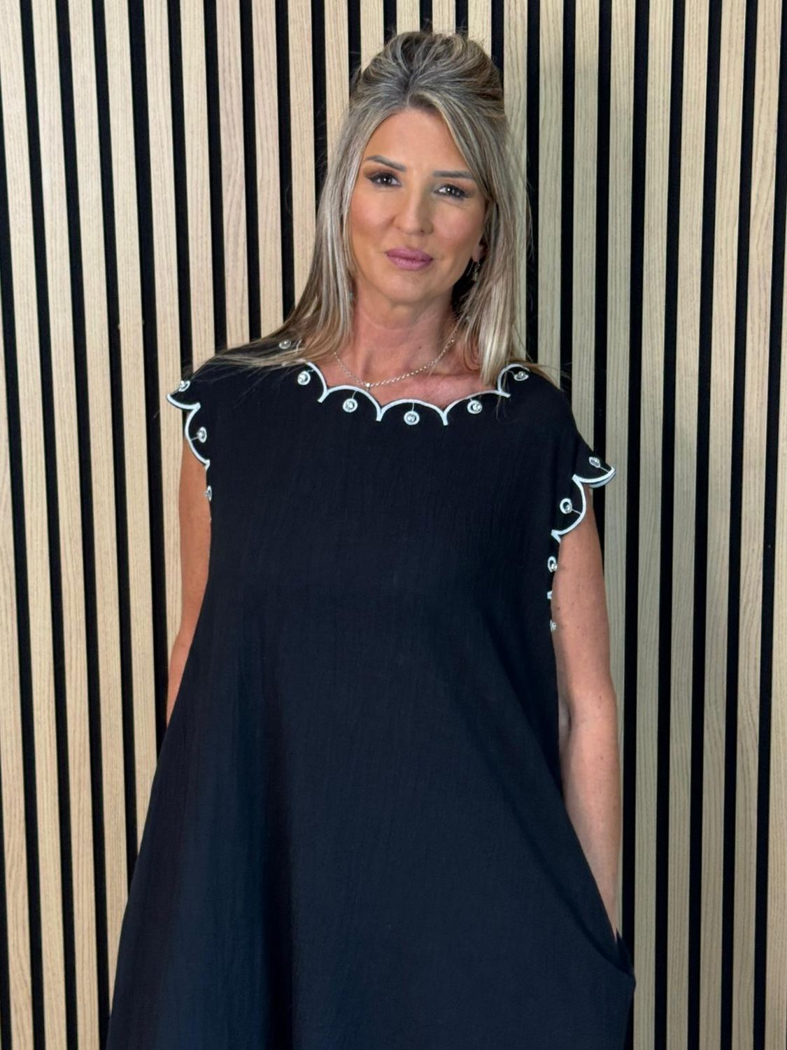 Diamanté Trim Cotton Pocket Dress 